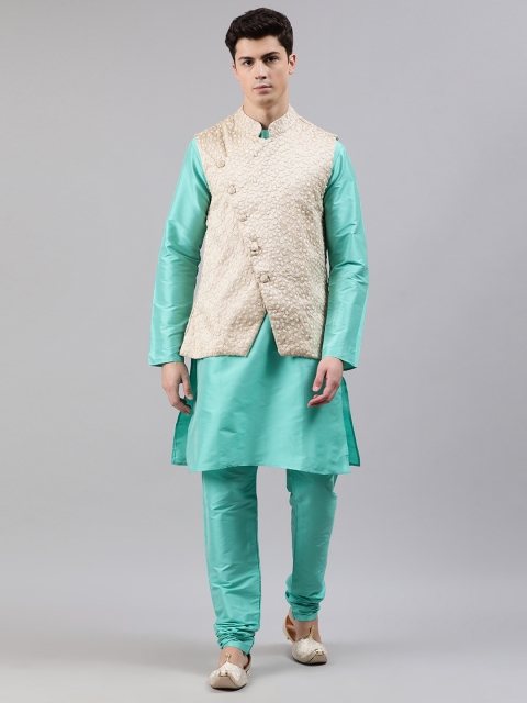 

Bollywood Vogue Men Turquoise Blue Solid Kurta with Pyjamas & Nehru Jacket
