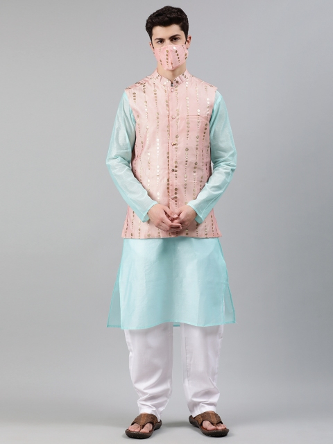 

EthnoVogue Men Blue & White Solid Kurta with Churidar