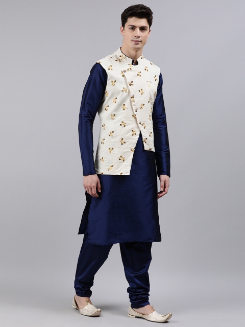 

EthnoVogue Men Blue & Off-White Solid Made To Measure Kurta Set
