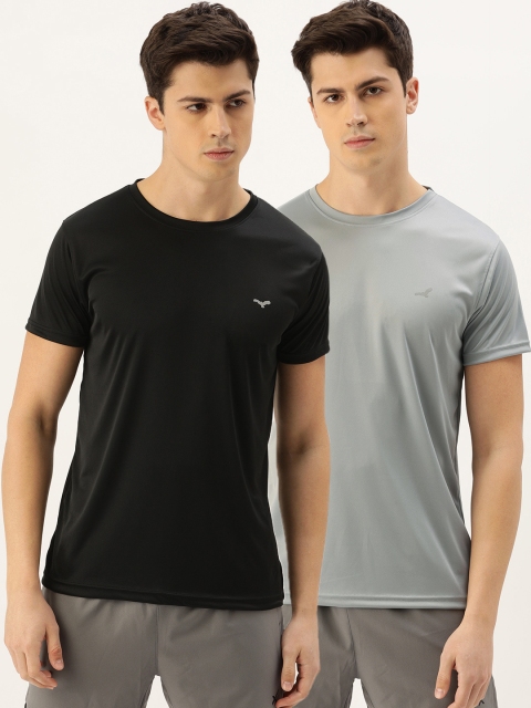 

American Crew Men Pack of 2 Black & Grey Solid Round Neck T-shirt