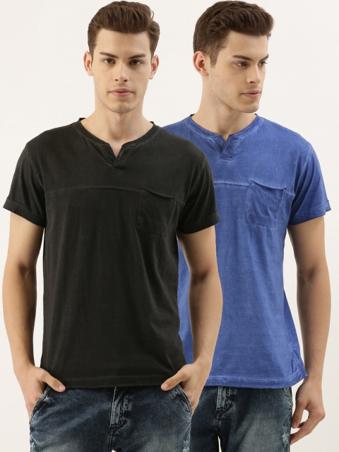 

American Crew Men Blue Solid Round Neck T-shirt Set of 2