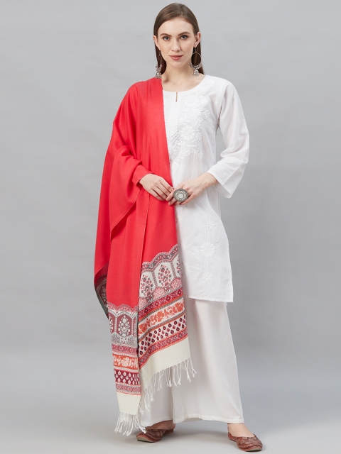 

Indo Era Coral Pink & White Solid Pashmina Silk Shawl