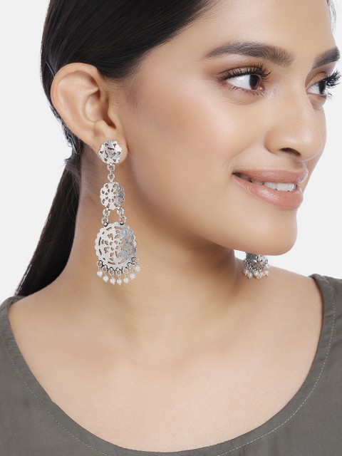 

Ayesha Silver-Toned Circular Pearl Drop Earrings