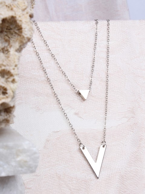 

Ayesha Silver-Toned Geometric Layered Necklace