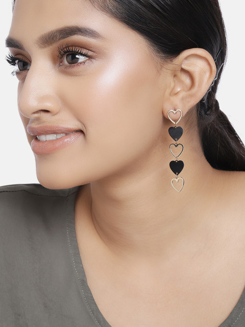 

Ayesha Gold-Toned & Black Heart Shaped Drop Earrings