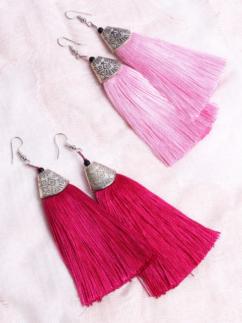 

Ayesha Set of 2 Oxidized Tassel Drop Earrings, Pink