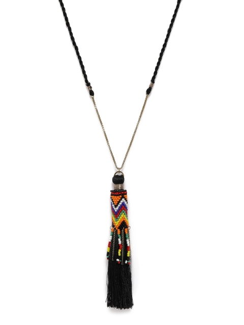 

Ayesha Black Beaded Tassel Necklace