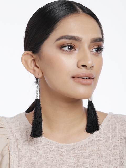 

Ayesha Black Tassel Silver-Toned Dangler Earring