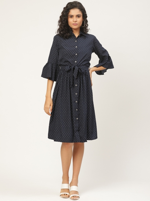 

WISSTLER Women Navy Blue & White Printed Shirt Dress