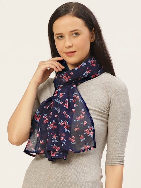 

WISSTLER Women Navy Blue & Red Floral Printed Stole