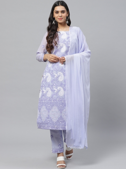 

ADA Women Lavender & White Paisley Chikankari Embroidered Unstitched Dress Material