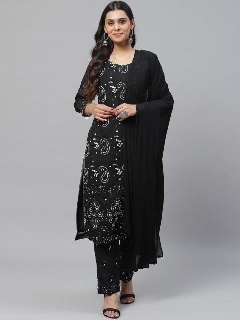 

ADA Women Black & White Paisley Chikankari Embroidered Unstitched Dress Material