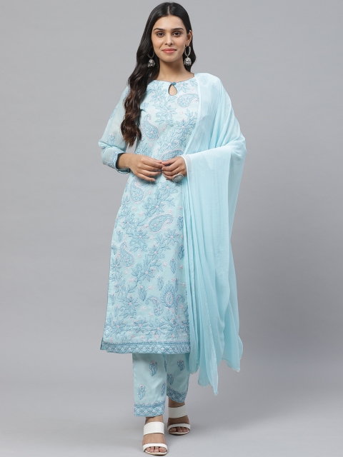 

ADA Women Blue & Pink Paisley Chikankari Embroidered Unstitched Dress Material