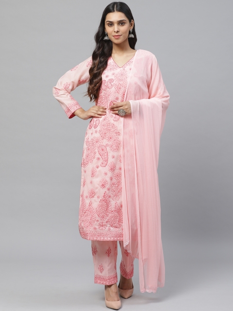 

ADA Women Pink Paisley Chikankari Embroidered Unstitched Sustainable Dress Material