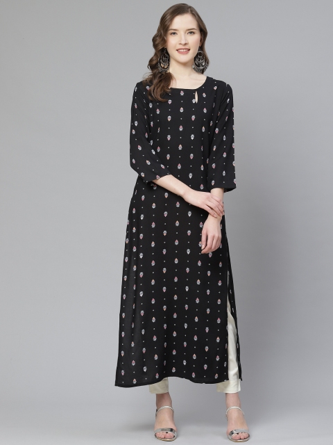 

Ginni Arora Label Women Black & Off-White Ethnic Motifs Print Straight Kurta