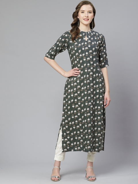 

Ginni Arora Label Women Green & White Printed Straight Kurta