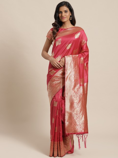

Saree mall Pink & Golden Woven Design Banarasi Saree