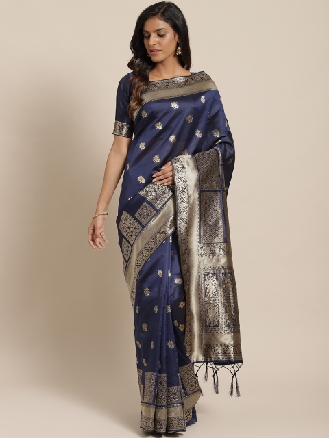 

Saree mall Navy Blue & Golden Woven Design Banarasi Saree