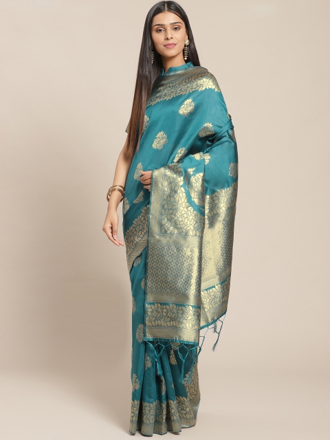 

Saree mall Teal Blue & Golden Zari Woven Design Banarasi Saree