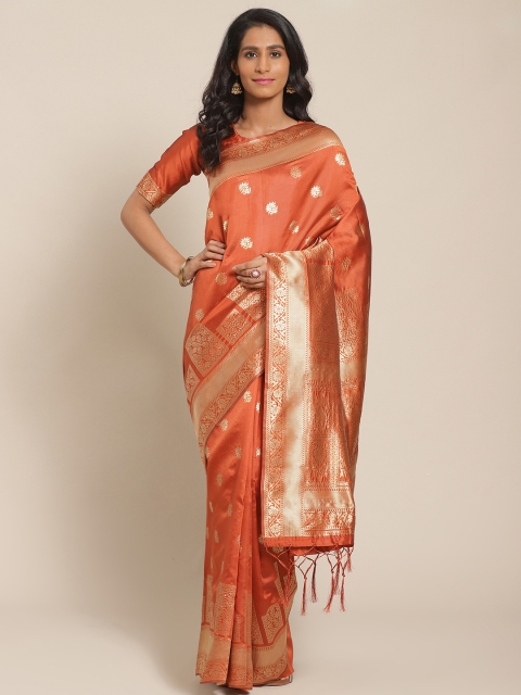 

Saree mall Orange & Golden Ethnic Woven Design Banarasi Saree