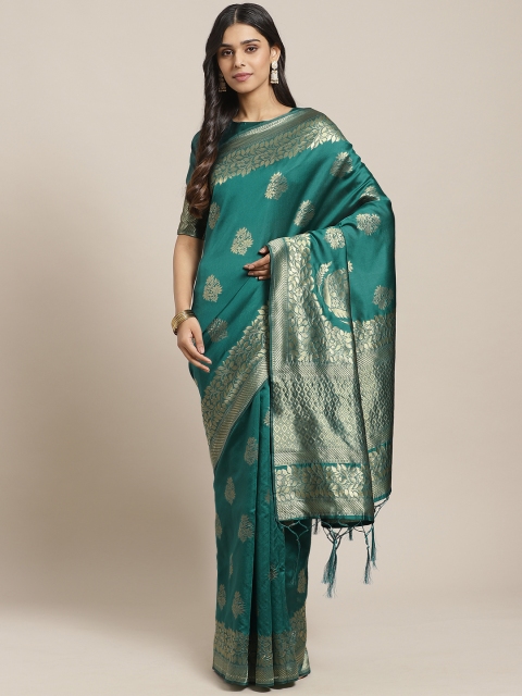 

Saree mall Teal Green & Golden Woven Design Banarasi Saree