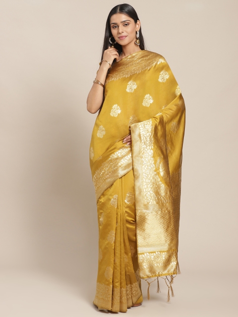 

Saree mall Mustard Yellow & Golden Zari Woven Design Banarasi Saree