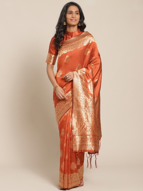 

Saree mall Rust Orange & Golden Ethnic Woven Design Banarasi Saree