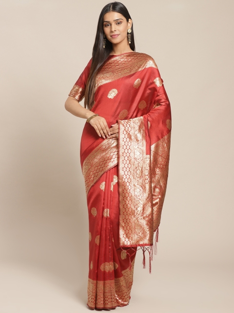 

Saree mall Rust Orange & Golden Zari Woven Design Banarasi Saree