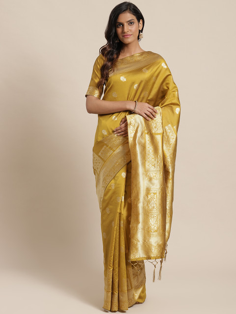 

Saree mall Mustard Yellow & Golden Woven Design Banarasi Saree