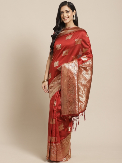 

Saree mall Maroon & Golden Ethnic Zari Woven Design Banarasi Saree