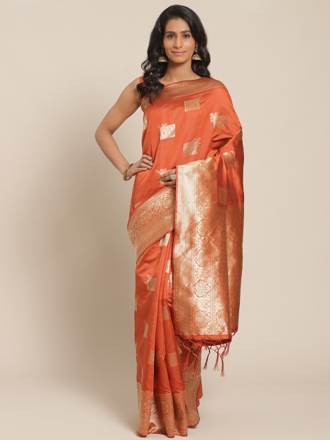 

Saree mall Rust Orange & Golden Ethnic Woven Design Banarasi Saree