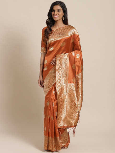 

Saree mall Rust Orange & Golden Woven Design Banarasi Saree