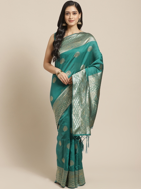 

Saree mall Teal Blue & Golden Zari Woven Design Banarasi Saree