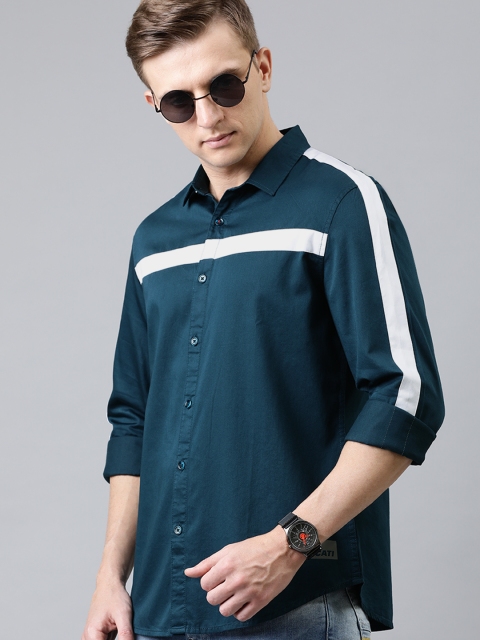 

Ducati Men Navy Blue & White Slim Fit Striped Casual Shirt