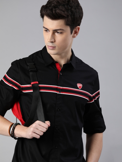 

Ducati Men Black & Red Slim Fit Striped Casual Shirt