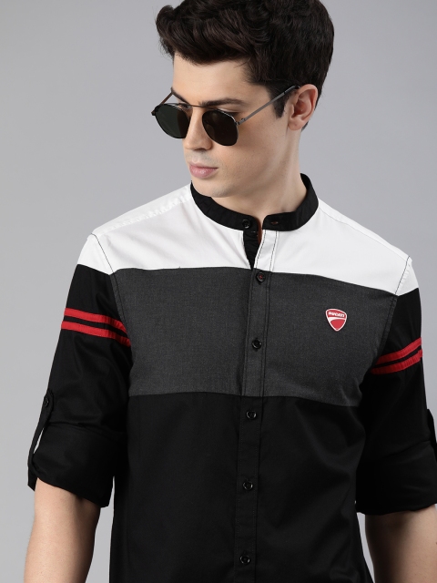 

Ducati Men Black & White Slim Fit Colourblocked Casual Shirt