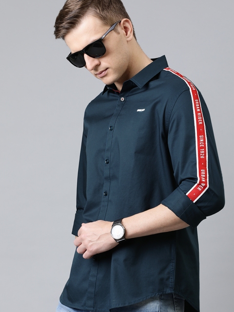 

Ducati Men Navy Blue Slim Fit Solid Casual Shirt with Taping Detail