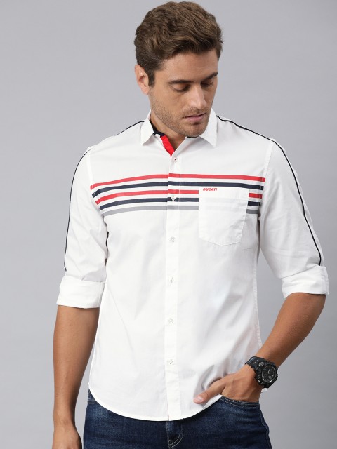 

Ducati Men White & Red Slim Fit Striped Casual Shirt