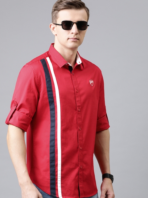 

Ducati Men Red & White Slim Fit Striped Casual Shirt