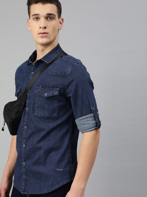 

Ducati Men Navy Blue Solid Denim Shirt