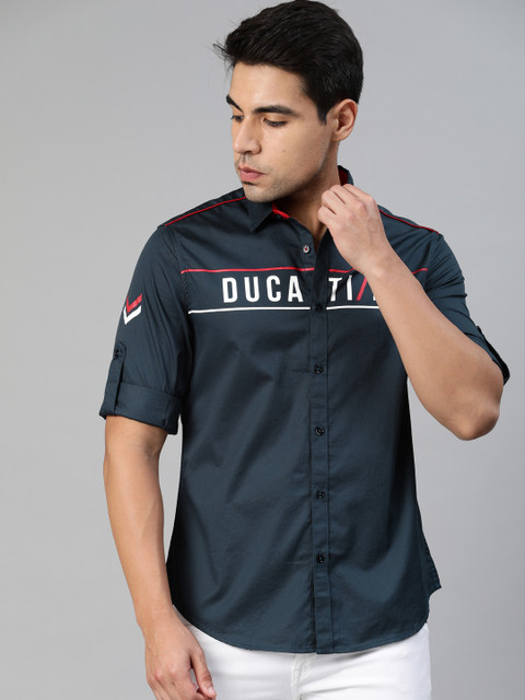 

Ducati Men Blue & White Slim Fit Printed Casual Shirt