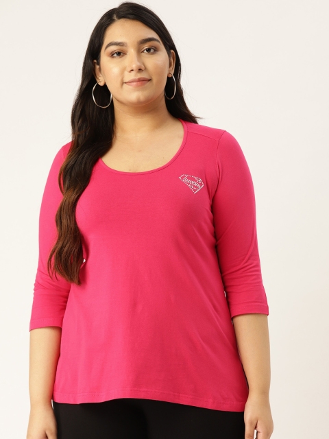 

Revolution Women Pink Solid Scoop Neck Plus Size T-shirt