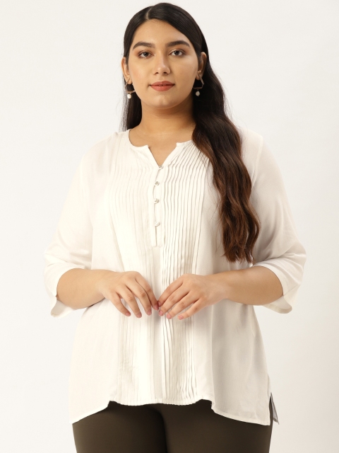 

Revolution Women White Plus Size Solid Pleated Top
