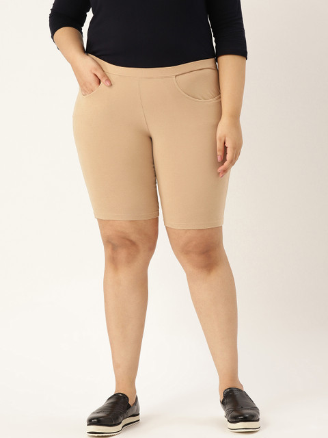 

Revolution Women Beige Solid Slim Fit Cycling Shorts
