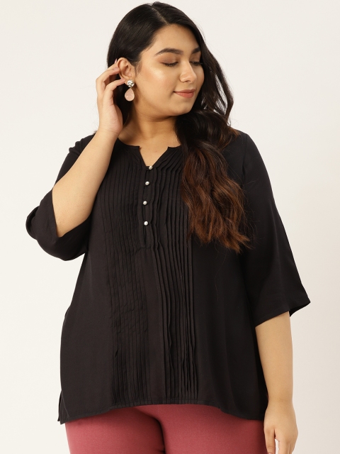 

Revolution Women Black Solid Plus Size Top