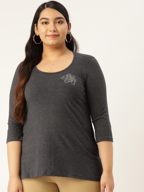 

Revolution Women Charcoal Grey Solid Scoop Neck Plus Size T-shirt