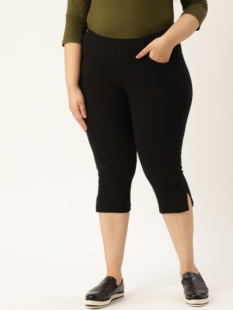 

Revolution Women Black Solid Plus Size Regular Fit Capris