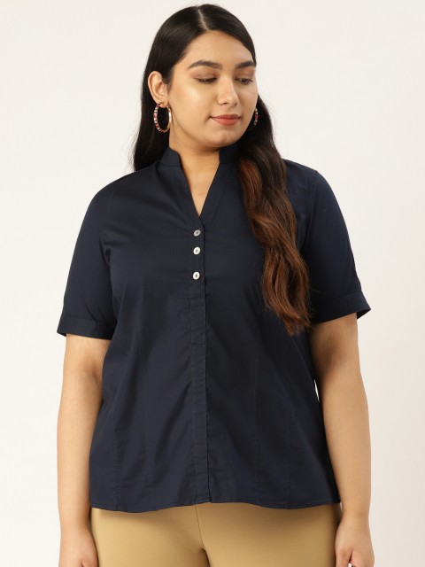 

Revolution Women Navy Blue Solid Plus Size Top