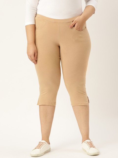 

Revolution Women Beige Solid Plus Size Regular Fit Capris