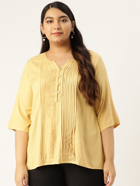 

Revolution Women Beige Solid Plus Size Top
